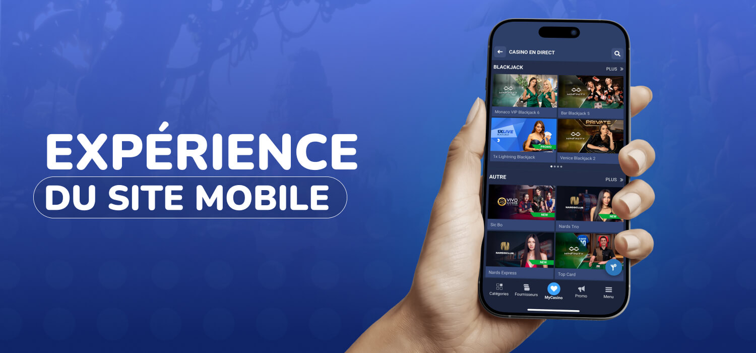 Expérience du site mobile 1xbet