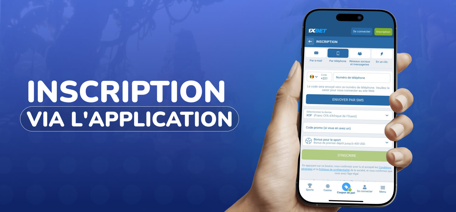 register 1xbet account via the app